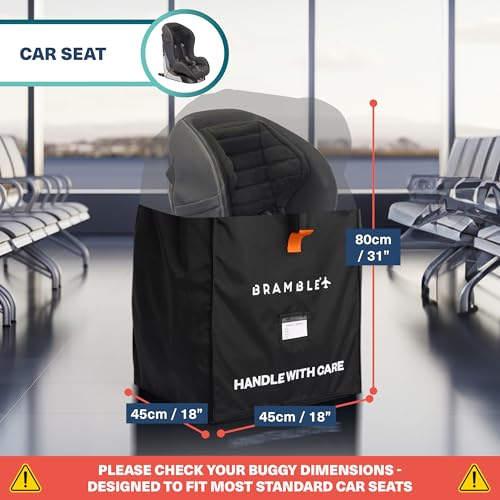 Bramble - Car Seat Travel Bag for Airplane Gate Check - Water Resistant Ballistic Nylon Car Seat Bag with Padded Neoprene Straps, Carry Pouch & ID Window - 31.5 x 18 x 18 Inches (Black)