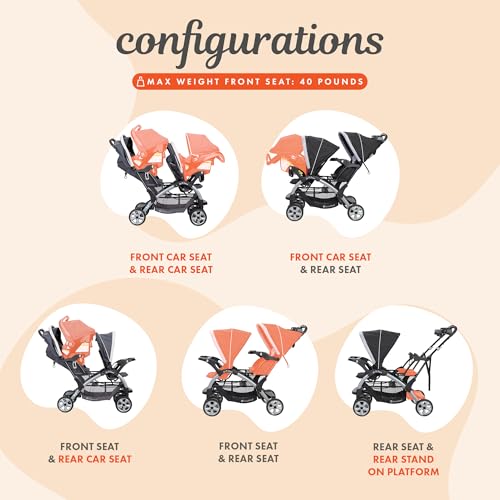 Baby Trend Infant and Toddler Double Stroller & 2 Car Seat Combo, 3 Pc Set, Stormy - Portable and Lightweight Stroller Duo and Car Seat Travel System Tandem