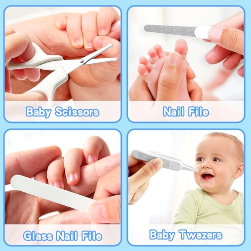 Baby Healthcare and Grooming Kit, Baby Safety Care Set, Baby Electric Nail Trimmer Set Newborn Nursery Health Care Set for Newborn Infant Toddlers Baby Boys Girls Kids (Grey White-18 Kits)