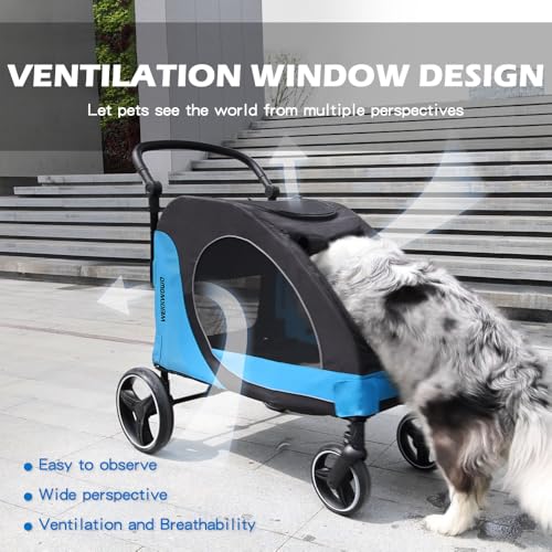 MekkMomo Pet Stroller for Large Dogs, All Terrain 4 Wheels for Jogging Running, Dog Stroller for Large Dogs Up to 88lbs, Foldable Dog Strollers with Adjustable Handle & Breathable Mesh