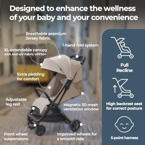 Inglesina Quid³ Lightweight Compact Travel Stroller for Baby & Toddler 0-55 lbs – One-Hand Fold, Reclining Seat, Airline Approved, Car Seat Compatible, UPF 50+ Canopy – Cosmic Black
