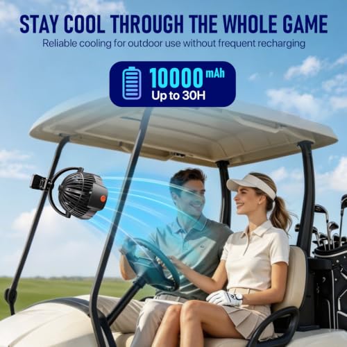 Gentsvip 8-Inch Rechargeable Clip on Fan, 10000mAh Portable Camping Fan with LED Light, 9-Speed Ultra Quiet Airflow, 30H Runtime, 360° Rotating Desk Fan for Golf Cart, Bedroom, Office, Dorm, Black