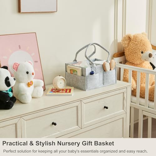 Ciuifoiy Upgraded Baby Diaper Caddy Organizer, Portable Nursery Storage Bin with Handle, Side Pockets Car Organizer for Diapers and Baby Wipes Essentials, Registry Gift Baskets (Small-Grey)