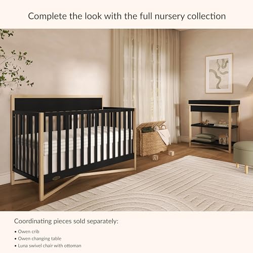 Dream On Me Owen 5-in-1 Convertible Full-Size Baby Crib in Matte Black, GreenGuard Gold & BSA, Converts to Toddler, Day, & Full-Size Bed, Non-Toxic Paint, Safe Sleep Environment