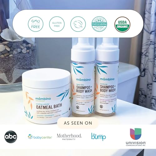 Mambino Organics Baby & Kids Bath Care Set, Baby Shampoo and Body Wash Duo with Colloidal Oatmeal Bath Soak, Gentle Baby Bath Essentials for Newborns & Kids, Vegan, Cruelty-Free