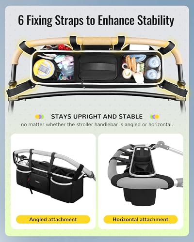 YOREPEK Heavy Duty Double Stroller Organizer, Large Capacity Stroller Caddy