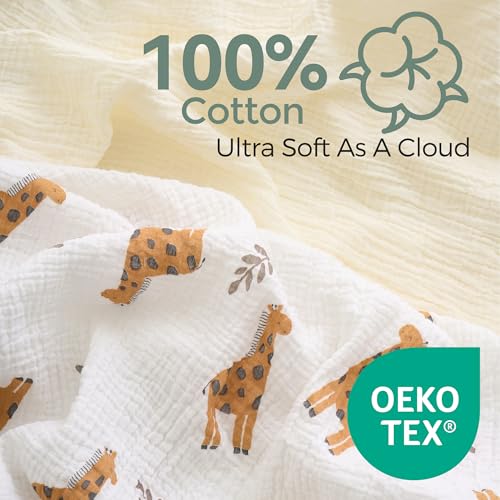 Momcozy Baby Washcloths - 4 Layer Design| Medium Thickness| Soft & Absorbent| Premium Cotton for Newborns'Skin-Great for Bathing, Wiping & on-the-go Use, Shower Gift and Essential(5 Pack, 10x10 inch)