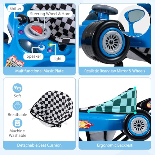BABY JOY 4-in-1 Baby Walker, Foldable Activity Walker with Adjustable Height, Music & Lights, Anti-Rollover, Toddler Push Walker, Baby Walker with Wheels for Boys Girls 6-14 Months (Blue)