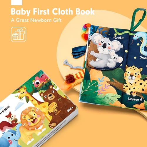 hahaland Baby Books 0-6 Months,Infant Tummy Time Toy Sensory Toys 6 to 12 Months Touch Feel Book Travel Toy Gifts for Boy Girl 0-3 Month Baby Shower Birthday Easter Basket Stuffers (Single)