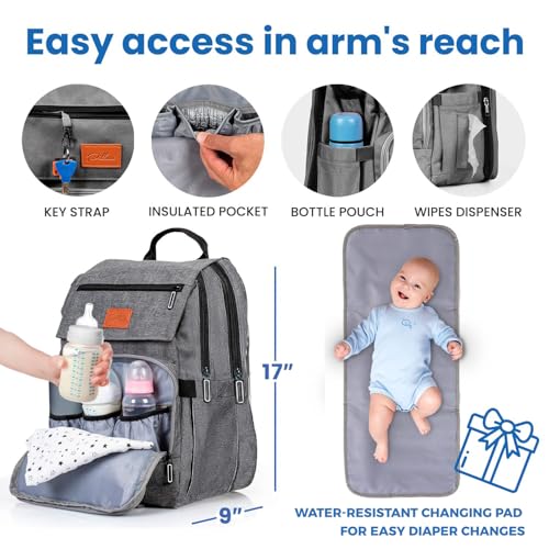 Pillani Baby Diaper Bag Backpack - Baby Bag for Girls & Boys, Large Waterproof Diaper Backpack - Baby Shower Gifts for Boys & Registry Must Haves - Travel Diaper Bags with Changing Pad - Newborn Stuff