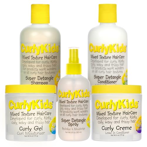 CurlyKids Bundle Kids Detangle Shampoo, Conditioner, Gel & Creme, 5 Pack