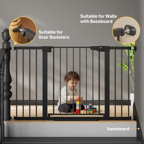 Cumbor 29.7–51.5" Extra Wide Baby Gate for Stairs, Pressure-Mounted Dog Gates for Doorways & Hallways, Auto-Close Walk-Through, No-Trip Design, Child Proof Safety, Dog/Pet Gate for Indoor Use, Black