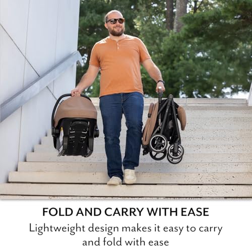 Evenflo Otto+ Travel System w/LiteMax Infant Car Seat, Light Weight, One Hand Gravity Fold (Caramel Tan)