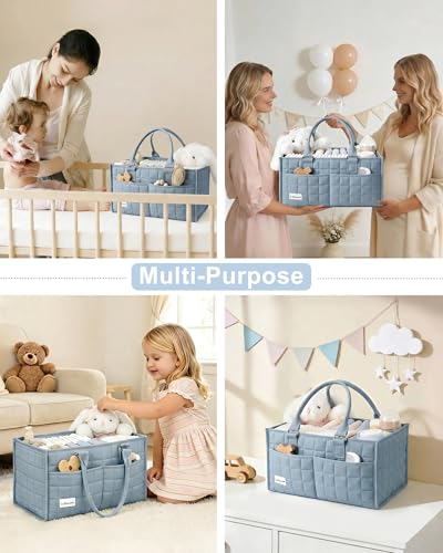 Lullawee Baby Diaper Caddy Organizer, Portable Nursery Storage Basket with Handle for Newborn Boy or Girl, Gift for Baby Shower Essentials, Registry Must Have Bag, Caddie Car Organizer, Blue
