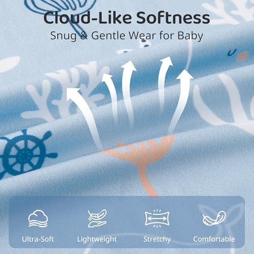 FIEMOL Baby Sleep Sack 0-6 Months, 0.5 TOG Wearable Blanket for Baby Boy and Girl, 2-Way Zipper Newborn and Infant Sleeping Bag 2 Pack, Lightweight Sleep Sacks Blue Whale（Small）