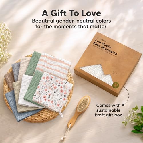 5-Pack Muslin Baby Washcloths for Newborn – 12x12" Soft Absorbent Organic Cotton Muslin Wash Cloths for Babies Girl, Boy, Infant, Toddlers, Kids Face Towel, Bath Essentials,Baby Burp Rags (Soft White)