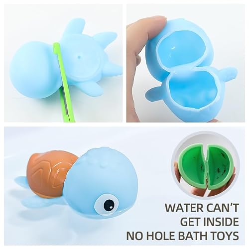 XAWACAH Bath Toy for Toddlers 6-12-18 Months, No-Hole Bathtub Toys with Baby Bath Animals, Wind-Up Turtles, Fishing Net & Storage Bag, Floating Toys for Toddlers 1-3 Year Old Boys Girls (11 Pack)