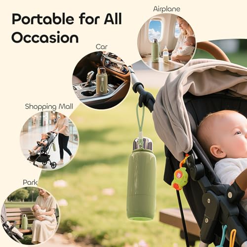 QIBOX Portable Bottle Warmer for Travel - 3Min Fast Heating of Breast Milk and Formula, 36W Fast Charge, 17 Ounces Large Capacity, Baby Bottle Warmer On The Go for Outdoor Airplane and Car, Green