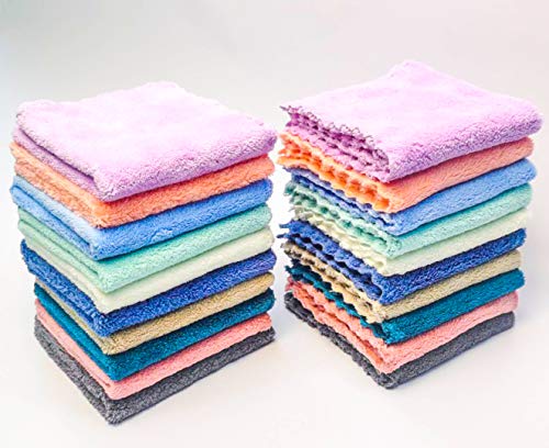 Kyapoo 20 Pack Baby Washcloths Microfiber Coral Fleece Extra Absorbent and Soft for Newborns, Infants and Toddlers