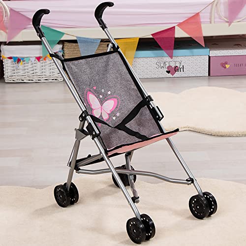 Bayer Doll Umbrella Stroller for Toddlers Foldable Grey 18-Inch, Easy Storage Lightweight Portable
