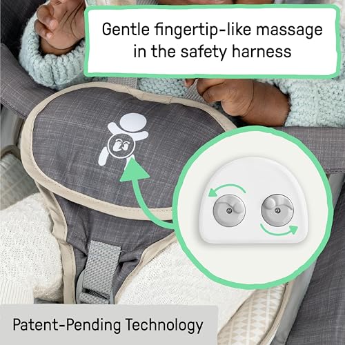 Ingenuity Gas Relief and Anti-Colic Baby Bouncer Seat and Rocker, Gentle Belly Massage to Relax and Soothe Bellies, Instant Tummy Soother, 20 Songs and Melodies – Parker