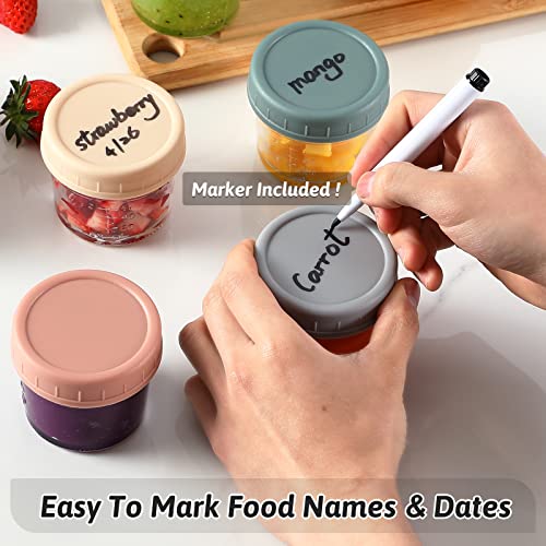 VITEVER 16 Pack Glass Baby Food Storage Containers, 4 oz Baby Food Jars with Plastic Lids, Small Baby Food Maker, Reusable Infant Freezer Container, Microwave, Dishwasher & Freezer Safe, BPA free