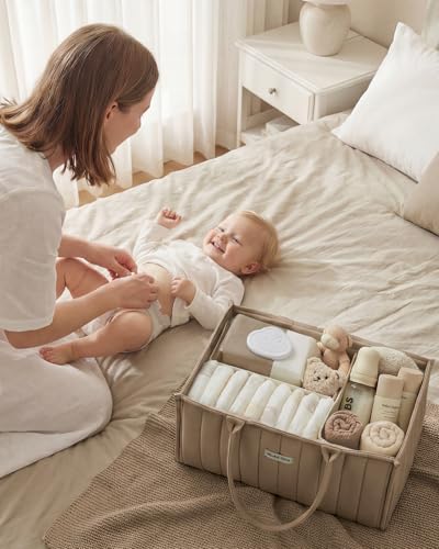 Blissful Diary Baby Diaper Caddy Organizer, Stylish Storage Basket for Newborn Essentials and Diaper Station, Gift for Baby Shower and Registry Must-Have, Mocha Brown