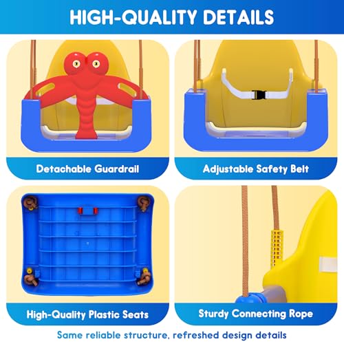 HAPPYMATY 3-in-1 Toddler Swing Set, Baby Swing with Safety Belt, Indoor/Outdoor, Easy to Assemble Kids Swing Seat with Sturdy Metal Stand for Playground, Backyard and Nursery, Blue Yellow