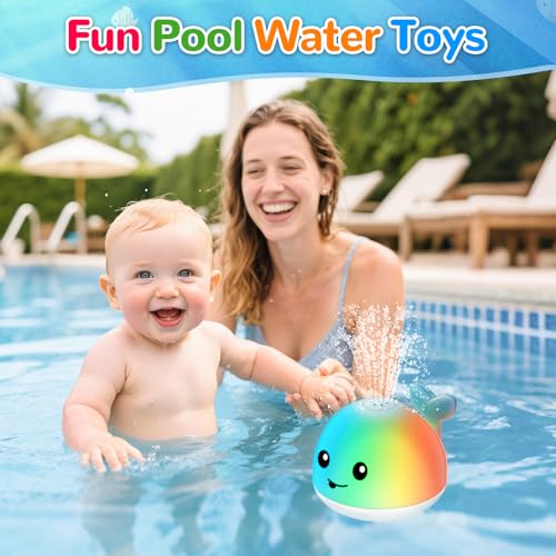 Baby Bath Toys, Light Up Whale Bath Toy Sprinkler for Babies 6-12-18 Months, Bath Toys for Kids 1-3, Toddler Fountain Bathtub Toys, Baby Pool Toys for Toddlers 1-3 Girls Boys Summer Birthday Gifts