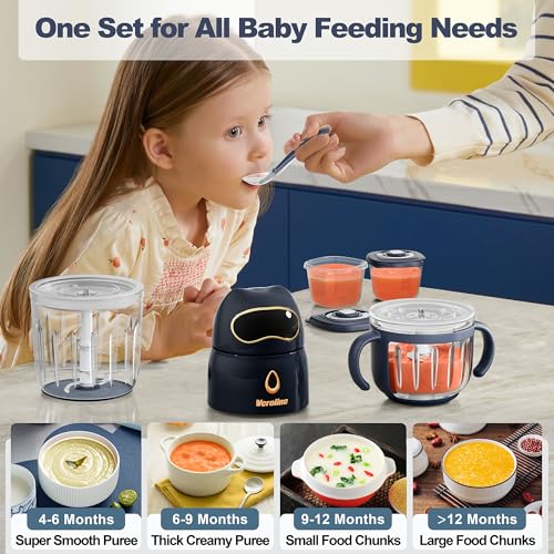 Veroline Baby Food Maker, 10-in-1 Baby Food Processor Set with 2 Glass Bowls (600ml+300ml), Baby Food Blender for Baby Puree, Fruit, Meat, Vegatable, Baby Food Storage Containers, Baby Essentials