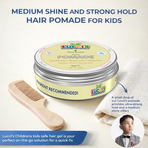 LUCCI’S CHILDRENS GROOMING SUPPLY Baby Hair Gel – 5oz Plant-Based Styling Hair Pomade for Infants – No Parabens or Sulphates – Medium Shine and Strong Hold Hair Paste for Kids