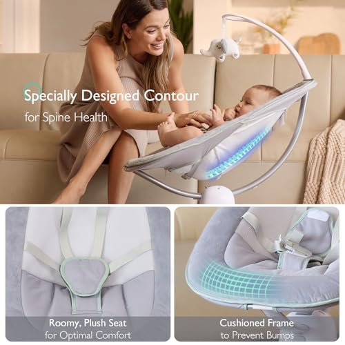 Momcozy CocoSway Electric Baby Swing for Infant, 180° Rotating Seat, 6 Parent-Like Sway Motions & 4 Speeds, Remote Control, Machine-Washable Cover, Grey