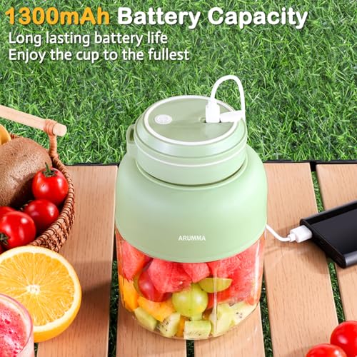 ARUMMA Portable Juice Cup Blender for Smoothies Shakes Fruit Crush Baby Food Maker 43oz 1300ML USB Charging Cordless Food Grade Blades Electric Smoothie Blender for Small Ice Kitchen Outdoor