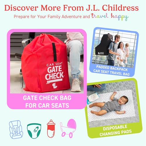 J.L. Childress Gate Check Bag for Single & Some Double Strollers - Travel Bag for Airplane, Fits Most Standard Baby Strollers, Airport Accessories for Gate Check, Flying Essentials - Red