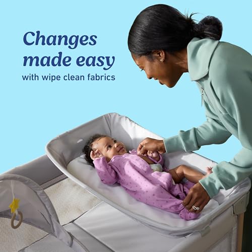 Graco Pack n’ Play CareSuite Playard, Portable Playpen with Baby Bassinet, Changing Table, Sky