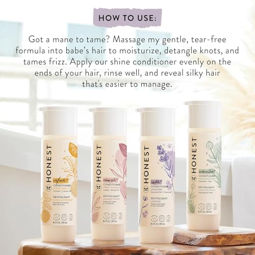 The Honest Company Silicone-Free Conditioner, Gentle for Baby, Naturally Derived, Tear-free, Hypoallergenic, Lavender Calm, 10 fl oz