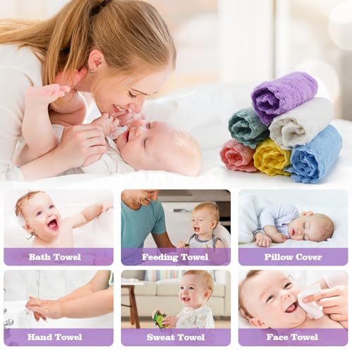 Puomue 24 Pack Baby Washcloths, Multicolor Microfiber Coral Fleece, 7" X 9", Ultra Soft and Absorbent Baby Washcloths for Newborns and Toddlers, Gentle for Sensitive Skin
