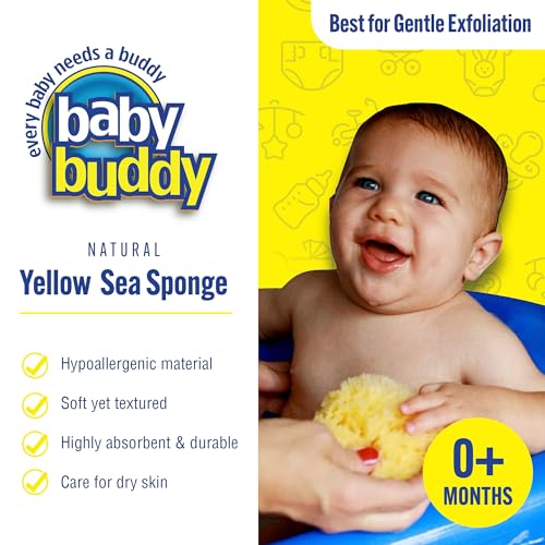Baby Buddy (1 Count, 4 Inch) Natural Yellow Sea Bath Sponge, Natural Baby Bath Sponge for Newborns and Kids, Soft When Wet, Absorbent, Biodegradable, Hypoallergenic