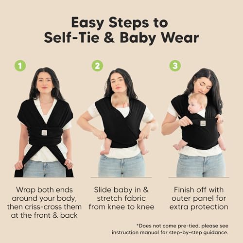 KeaBabies Baby Wrap Carrier - All in 1 Original Baby Carrier Newborn to Toddler Sling, Easy to Wear, Hands Free Bonding, Lightweight, Breathable Infant Wraps (Trendy Black)