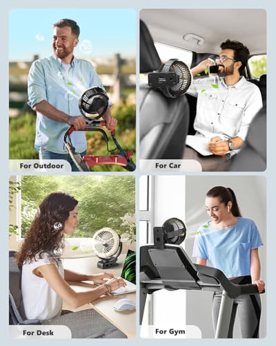 Ausic Portable Clip on Misting Fan, [5-45Hrs] Golf Cart Spray Fan, 720° Rotate Baby Stroller Fan, Outdoor Camping Fan with LED, Rechargeable Battery Operated RV Travel Cruise Fan, Golf Accessories