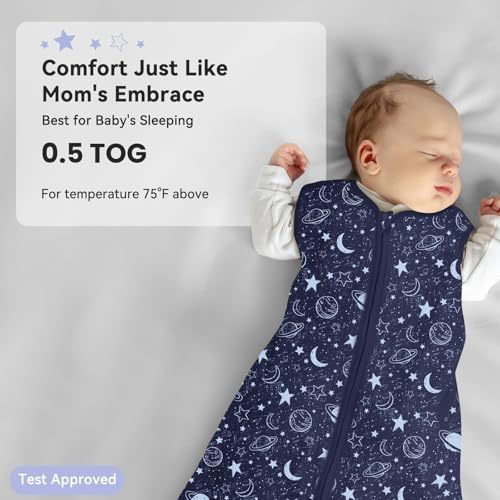 Unnivoll Baby Sleep Sack 6-12 Months 3 Pack 100% Cotton Lightweight 0.5 TOG Wearable Blanket Baby Sleep Bag with 2-Way Zipper for Newborn Infant Blue