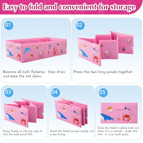 Tohetsuzp Collapsible Baby Bathtub, Portable Foldable Travel Bath Tub for Infant Toddler, Converts Shower to Tub, No Assembly Folds Flat for Storage, 6M-5 Years, Pink