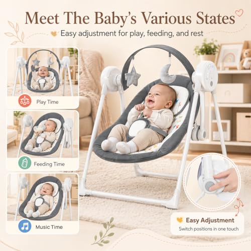 Baby Swing SpaceSaver Ultra-Compact Foldable Infant Swing (Fits in 5.3" Gaps!) 6 Speed Modes | Portable Newborn Swing for Travel/Car/Picnic (0-6M, 6-20lbs)