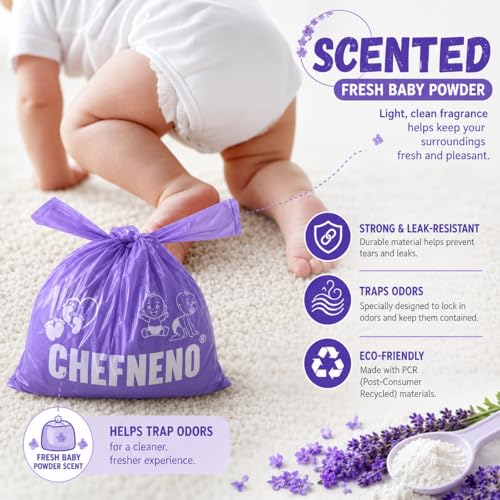 Baby Disposable Diaper Sacks (600 ct.) Fresh Baby Powder Scented, Easy-Tie Diaper Sacks Disposal Bulk Diaper Sacks Dog Poop Bags Cat Litter Waste Bags Sanitary Pads Disposal Bags (600 Bags, Purple)