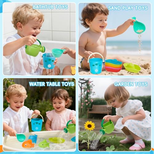 Baby Bath Toys for Kids Ages 1-3, 16PCS | Easy Clean Mold Free Bath Toys Toddlers 2-4 | Bathtub Pool Water Table Toys for Babies & Toddlers | Bath Boats Spoons Bucket Watering Can Tub Toy for Toddlers