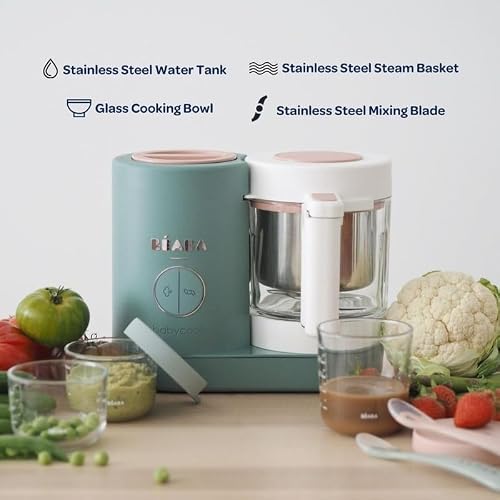 BEABA Babycook NEO Baby Food Maker, Borosilicate Glass & Stainless Steel, 42 oz. Capacity for Multi-Stage Use, Inventor & Global Leader of Baby Food Processors, Trusted for over 35 years, Cloud