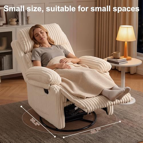 Korser Rocking Recliner Chair, Nursery Rocker Chair for Adults, Small Recliners for Small Spaces, Swivel Rocker Recliner with Cushion, Upholstered Rocking Chairs for Living Room, RV, Corduroy