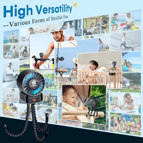 AMTIFO Portable Stroller Fan - 4-Speed Rechargeable USB Fan, Quiet Clip-on Baby Fans for Stroller Crib and Travel - Compact & Battery-Operated Cooling Fans for Baby Comfort on the Go