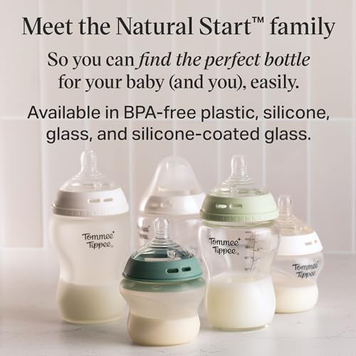 Tommee Tippee Natural Start Anti Colic 9 oz BPA Free Silicone Baby Bottles, 0+ Months, Silicone Feels Like Mother's Skin, Slow Flow Breast-Like Nipple, Clear, Pack of 2