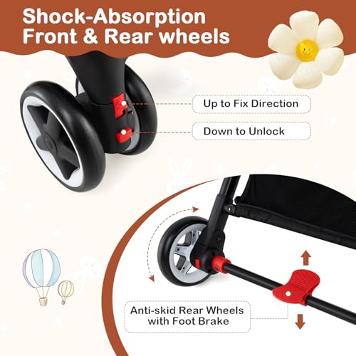 HONEY JOY Travel Stroller, One-Hand Quick Fold Lightweight Umbrella Stroller for Airplane, Wrist Wrap & Net, Multi-Position Recline, Overhead Friendly Compact Stroller for Newborn and Toddler(Gray)